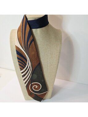 Vtg Handmade in Italy Stefano Enrici 100% Silk Tie Brown Blue Cream Spirals